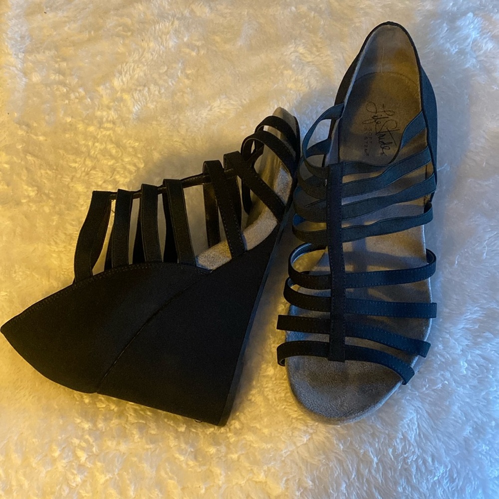 Life stride soft system size 8.5 wedges with elastic straps-support wedge